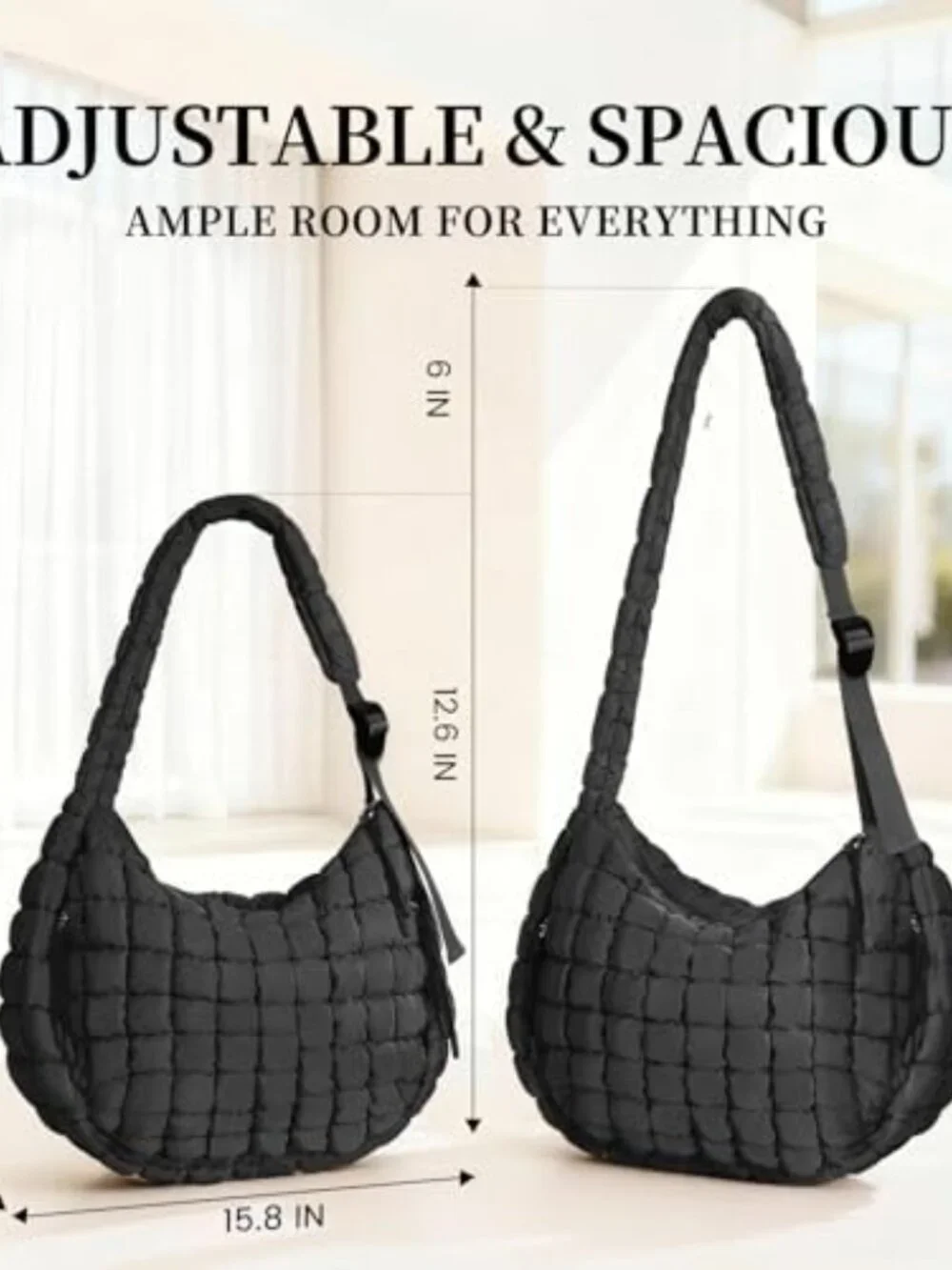 Quilted Puffer Tote Bag with Detachable Pouch Adjustable Shoulder Strap